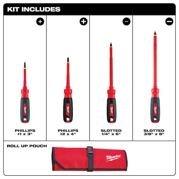 1000-Volt Insulated Screwdriver Set and Pouch (4-Piece)