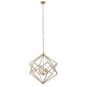 40-Watt Integrated LED Gold Metal Caged 4 Light Chandelier with Link Style Chain