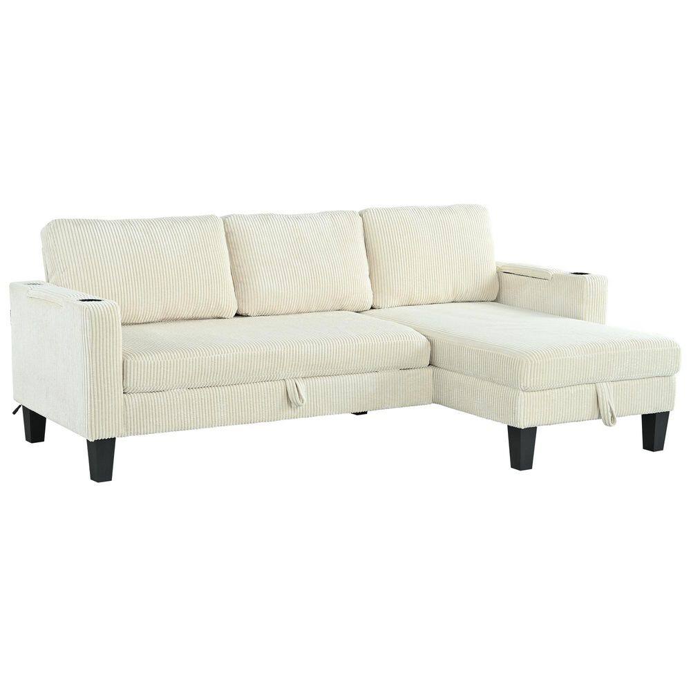 Oswald 82.5 in. Corduroy Fabric L-Shaped Sectional Sofa in Beige with Storage Chaise, Cup Holder, USB Ports price history on PriceWatchPro