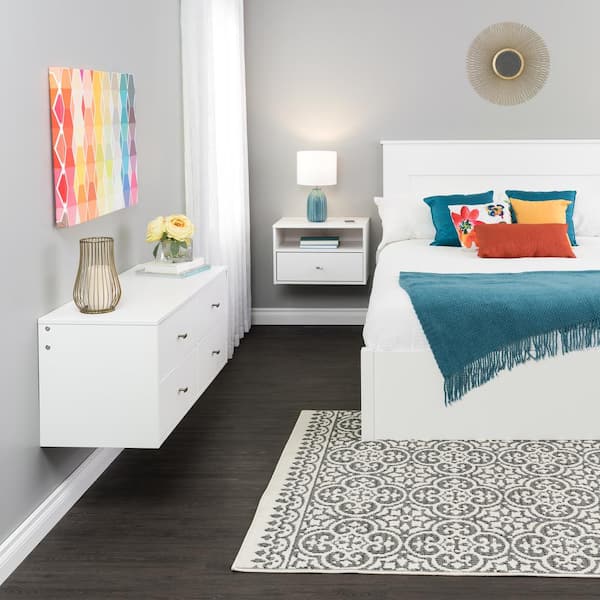 null Hanging White 5-Drawers 42.25 in. W Nightstand, Floating Shelf Side Tables Wall Mount Nightstand Bedside Tables