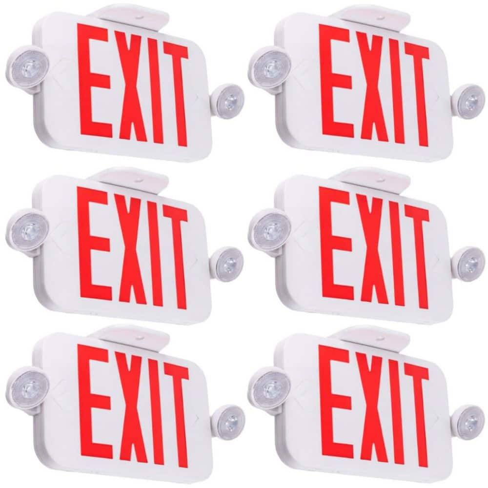 120/277-Volt Integrated LED White Emergency Light with Exit Sign, 2 Adjustable Head Lights and Double Face, 6-Pack price history on PriceWatchPro