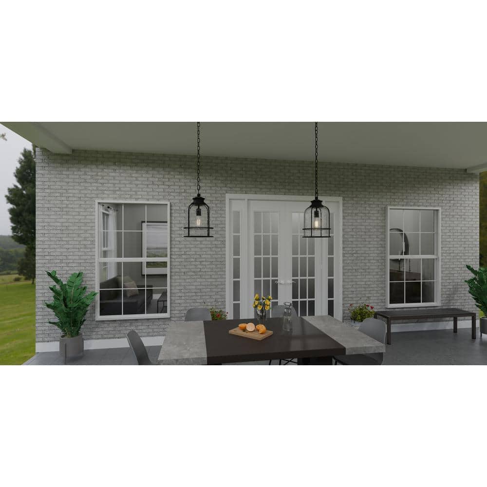 Earth Black Glass Industrial Outdoor Hanging Lantern