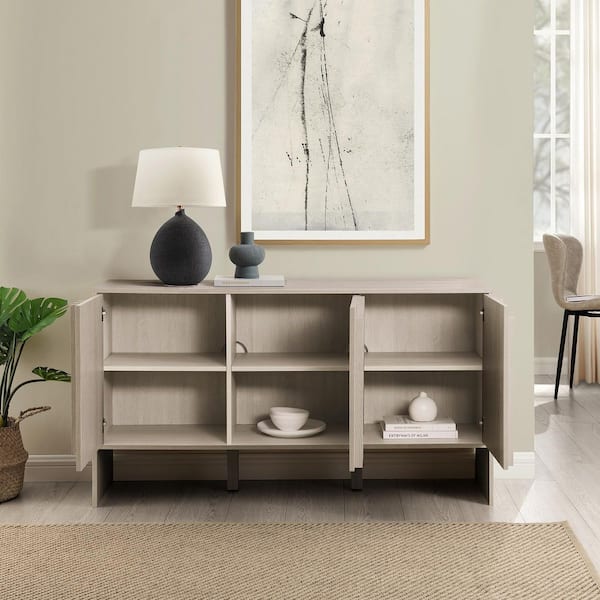 Ivory Oak Wood Modern 55 in. Vertical Stripe 3-Door Sideboard