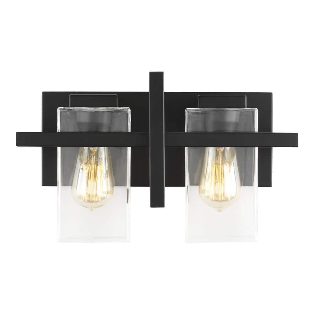 Midnight Black 2-Light Outdoor Vanity with Clear Glass Shades