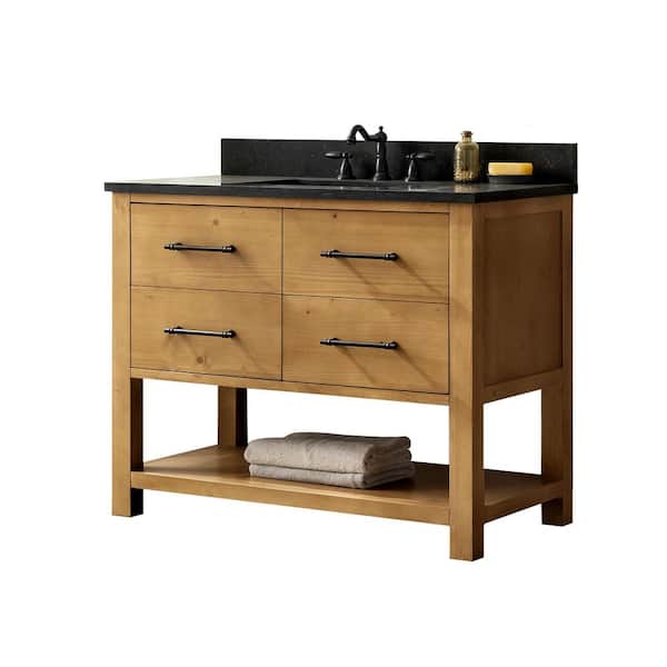 Windwood 42 in. W x 22 in. D x 34 in. H Bath Vanity in Tan with Blue Limestone Vanity Top with White Sink
