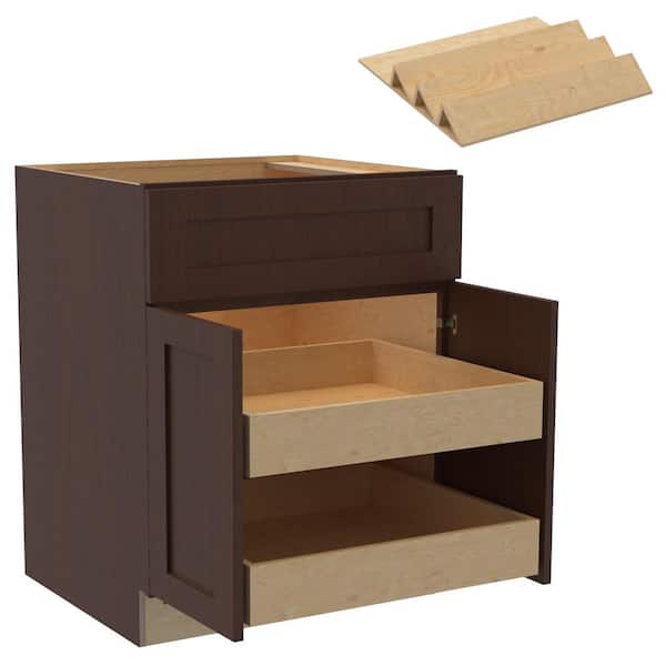 Home Decorators Collection Newport 27 in. W x 24 in. D x 34.5 in. H Assembled Plywood Base Kitchen Cabinet in Manganite with 2ROT Spice Soft Close