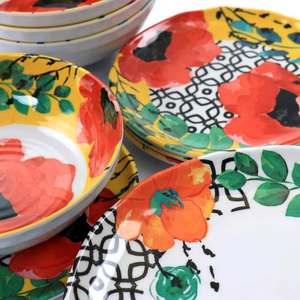 Grace Floral Multicolor Melamine 12-Piece Dinnerware Set