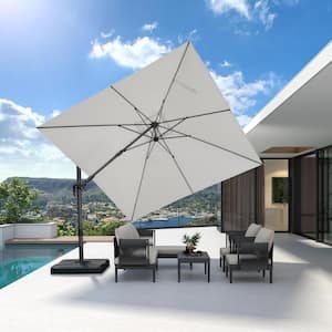 10 ft. Square Cantilever Umbrella Swivel Aluminum Offset 360° Rotation Umbrella in White