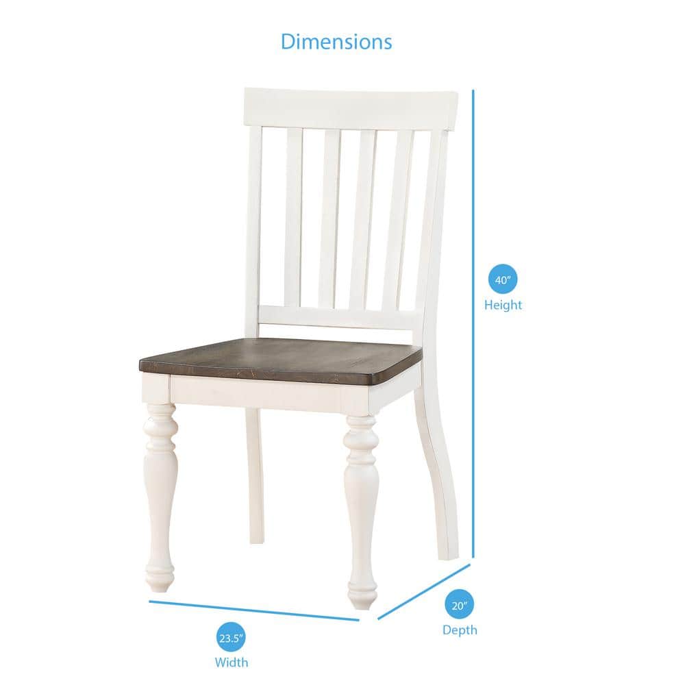 Joanna Two-Tone Ivory and Charcoal Hardwood Slat Side Chair, Set of 2