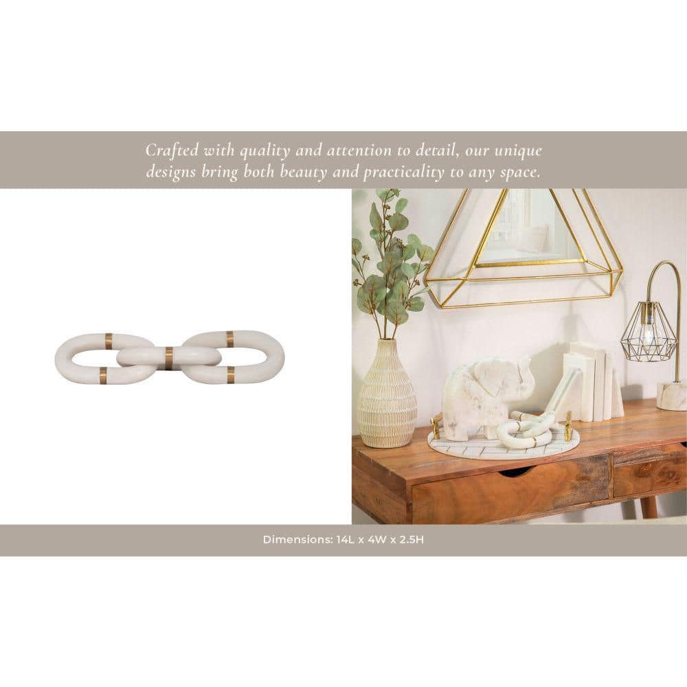 White and Gold Marble Chain Link Sculpture Decor