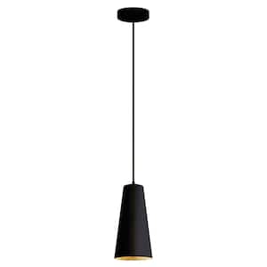 Pratella 1 5.43 in. W x 10.6 in H 1-Light Structured Black Exterior and Gold Leaf Interior Mini Pendant with Metal Shade