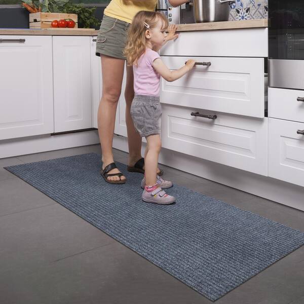 Sweet Home Stores Ribbed Waterproof Non-Slip Rubber Back Solid Runner 2 ft. W x 20 ft. L Gray Rug Polyester Garage Flooring