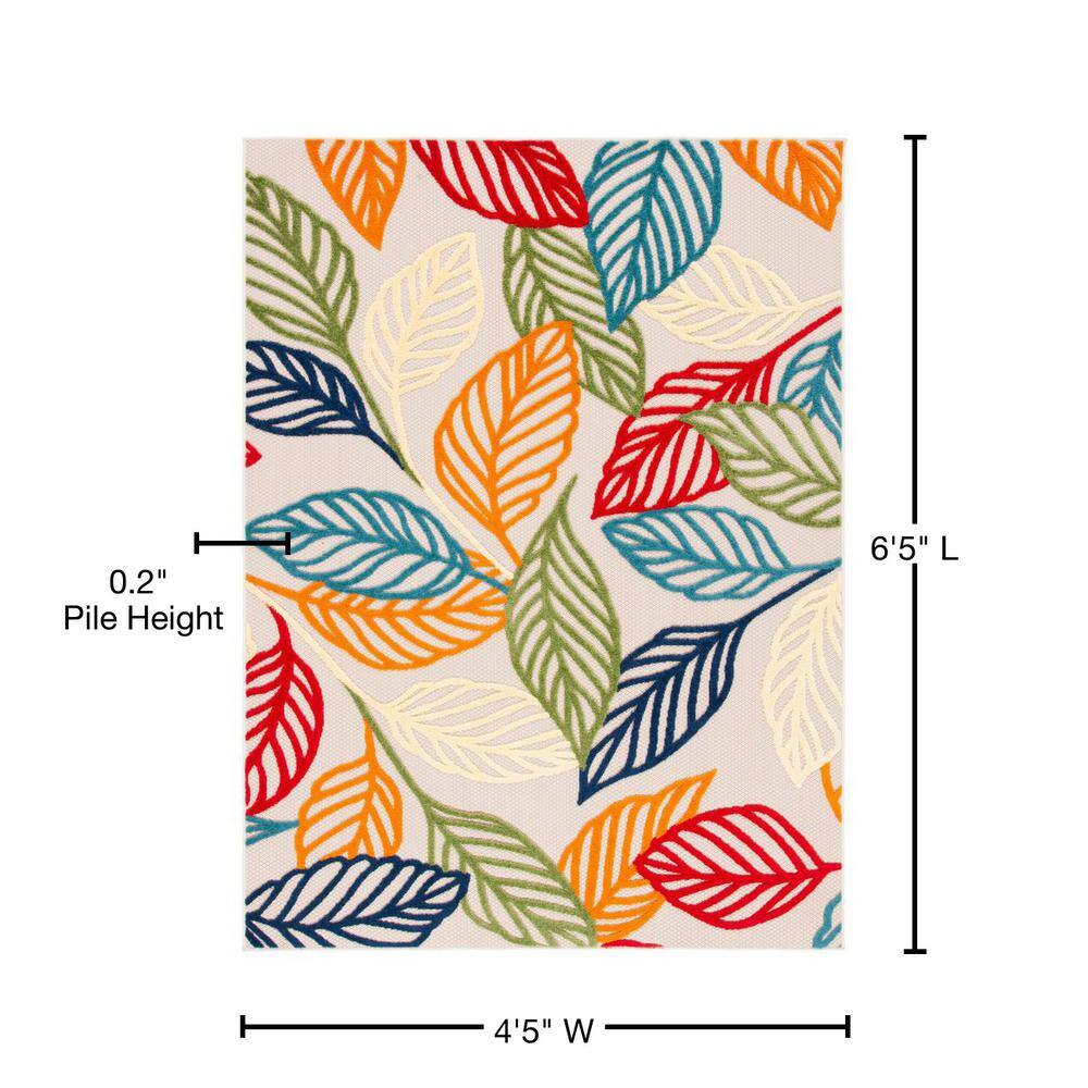 Ivory and Multicolor Floral Synthetic Rectangular Area Rug