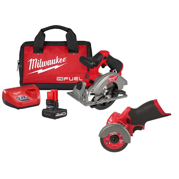 M12 FUEL 12V Lithium-Ion Brushless 5-3/8 in. Cordless Circular Saw Kit with Cut Off Saw Batteries and Charger