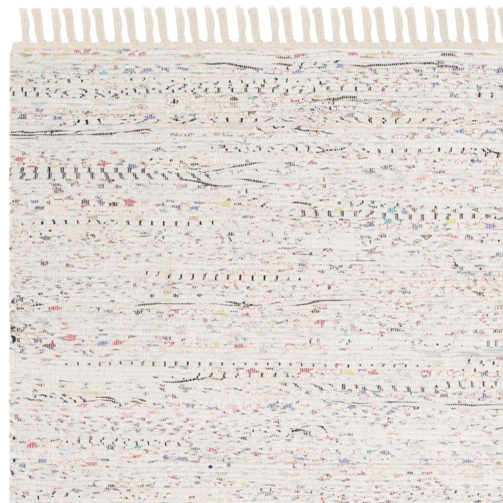 Boho Chic Ivory & Multicolor Cotton 8' Square Area Rug