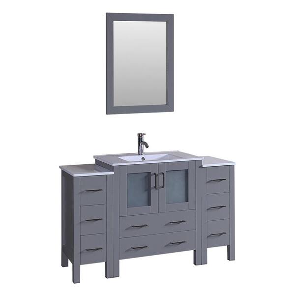 Bosconi 54 in. Single Vanity in Gray with Vanity Top in White in White with White Basin and Mirror