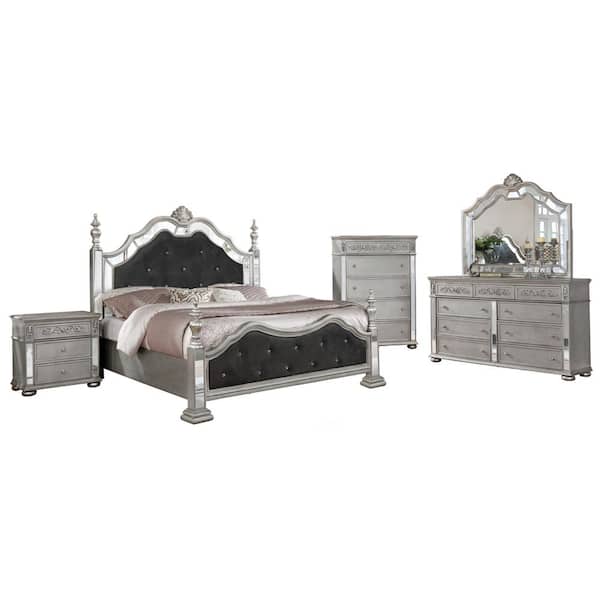 Best Quality Furniture Bonita 5-Piece Black Eastern King Panel Bedroom Set with Chest