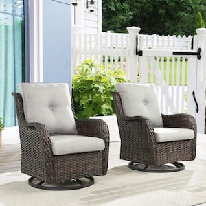 ArcoBay Metal and Brown Wicker Outdoor Rocking Chair Patio Swivel Chairs with Olefin Beige Cushions (2-Pack)