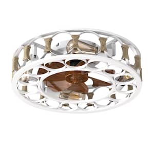 19.7 in. Industrial Flush Mount White Indoor Lighting Ceiling Fan with 7 Brown Blades