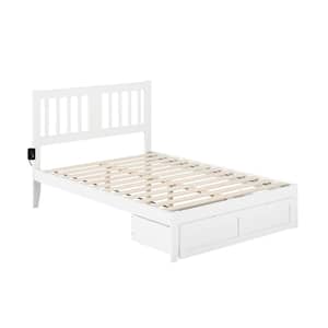 Tahoe White Full Solid Wood Storage Platform Bed with Foot Drawer and USB Turbo Charger