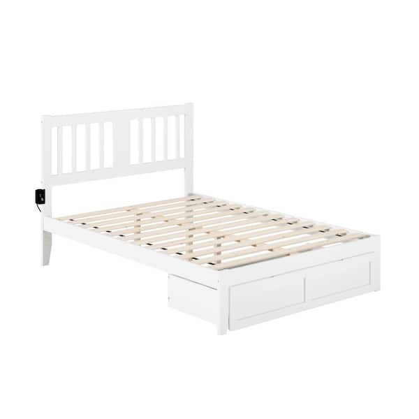 AFI Tahoe White Full Solid Wood Storage Platform Bed with Foot Drawer and USB Turbo Charger
