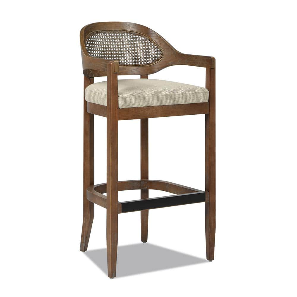 Taupe Beige Oak Cane Back Bar Stool with Acrylic Seat