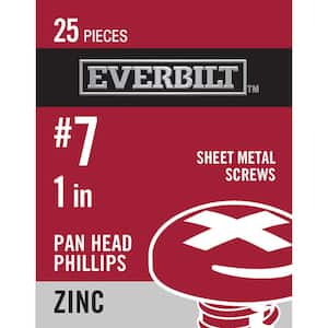 #7 x 1 in. Phillips Pan Head Zinc Plated Sheet Metal Screw (25-Pack)