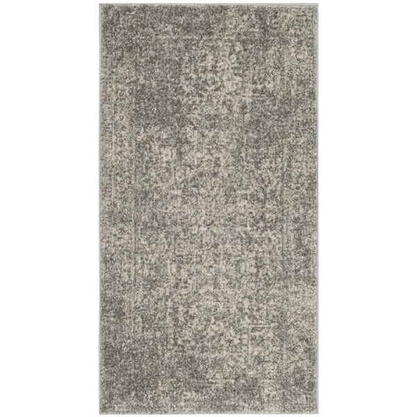 Evoke Silver/Ivory Doormat 2 ft. x 4 ft. Distressed Border Medallion Area Rug