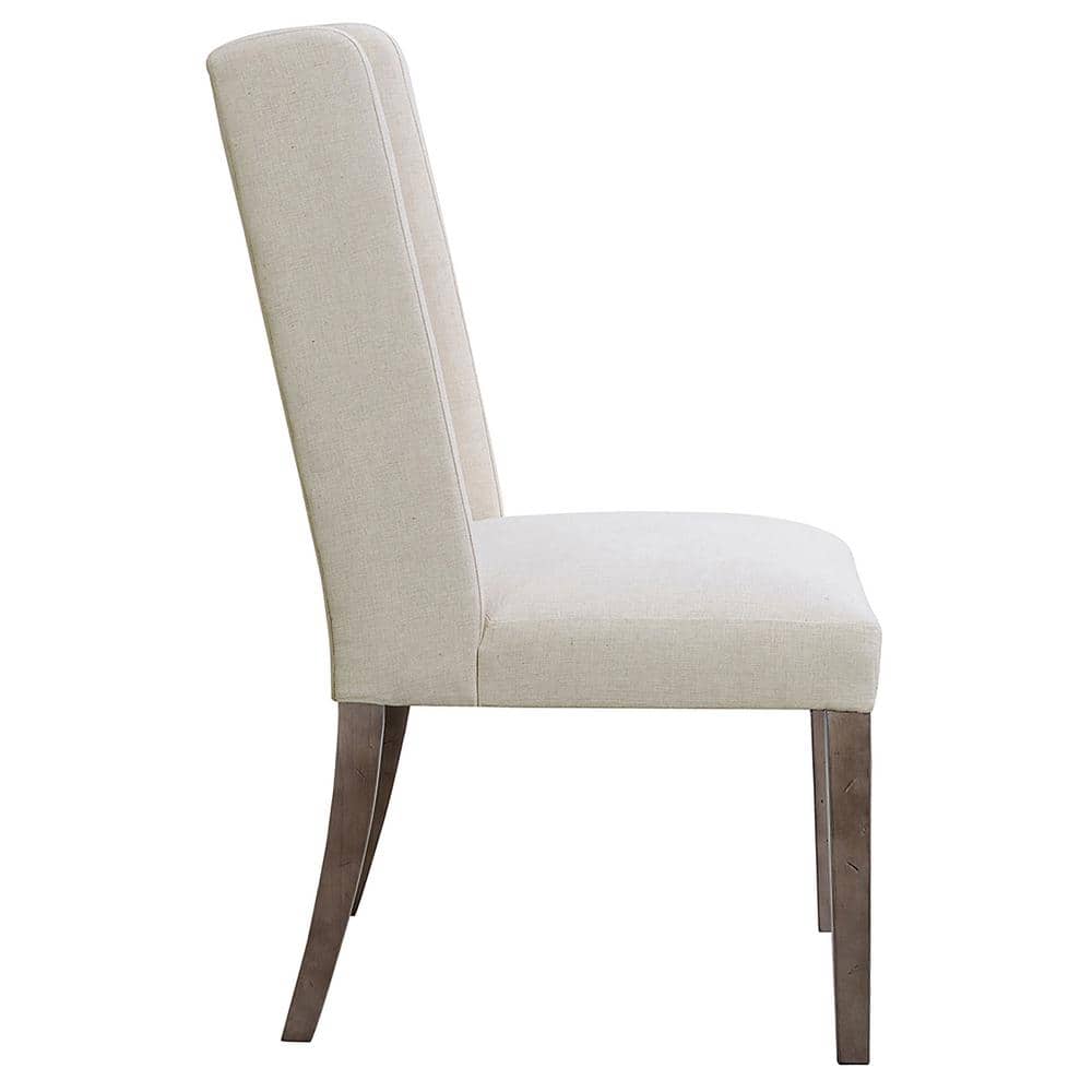 Beige Tufted Parsons Side Chair with Wood Accents, Set of 2