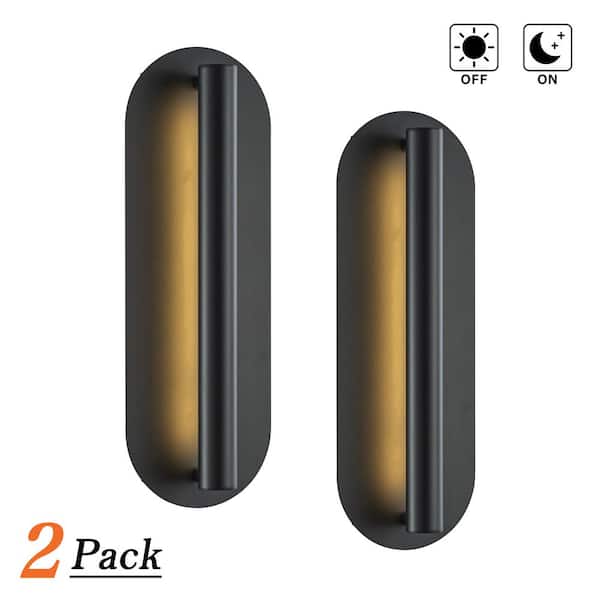 H19 in Oval Black 23W Integrated LED Wall Sconce with Acrylic Shade Modern Dusk to Dawn (2 Pack)