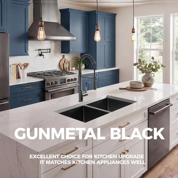 Glacier Bay 31 in. Undermount Double Bowl 18 Gauge Gunmetal Black