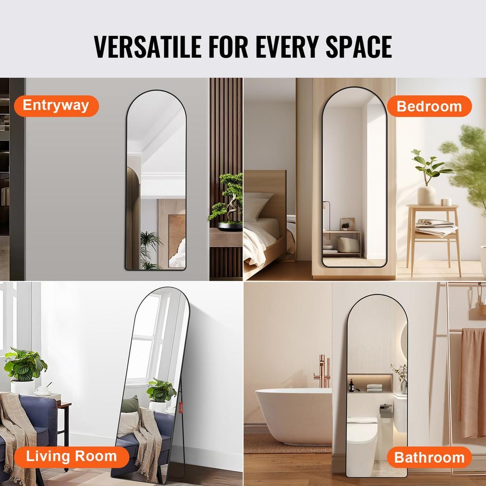 Arched Black Aluminum Full Length Mirror with Stand