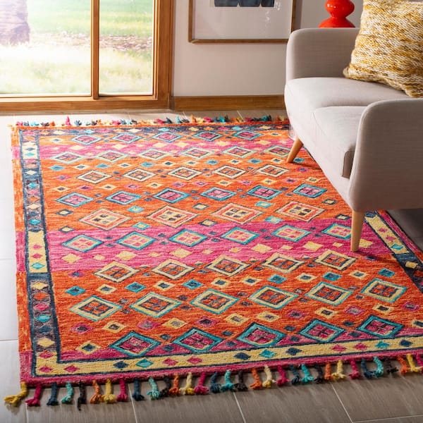 Aspen Orange/Fuchsia 7 ft. x 7 ft. Square Floral Area Rug