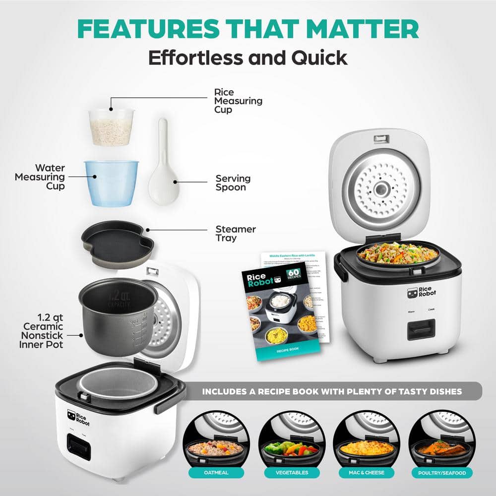 Compact White Electric Rice Cooker with Nonstick Pot and Steamer