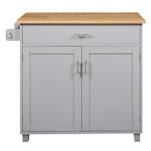 Grey Rubber Wood Top Kitchen Cart Divider and Internal Storage Rack