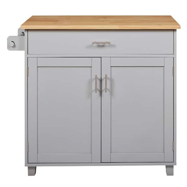 Hooseng Grey Rubber Wood Top Kitchen Cart Divider and Internal Storage Rack