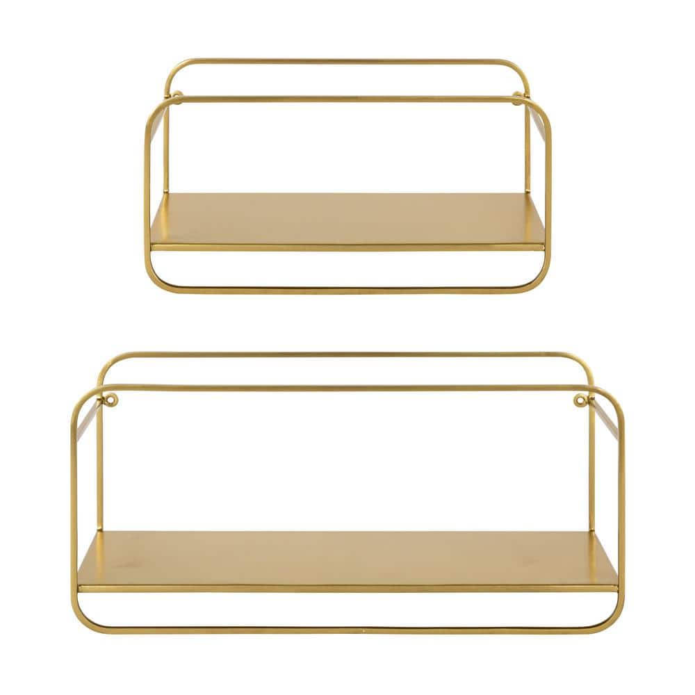 Gold Metal Floating Cube Wall Shelves Set