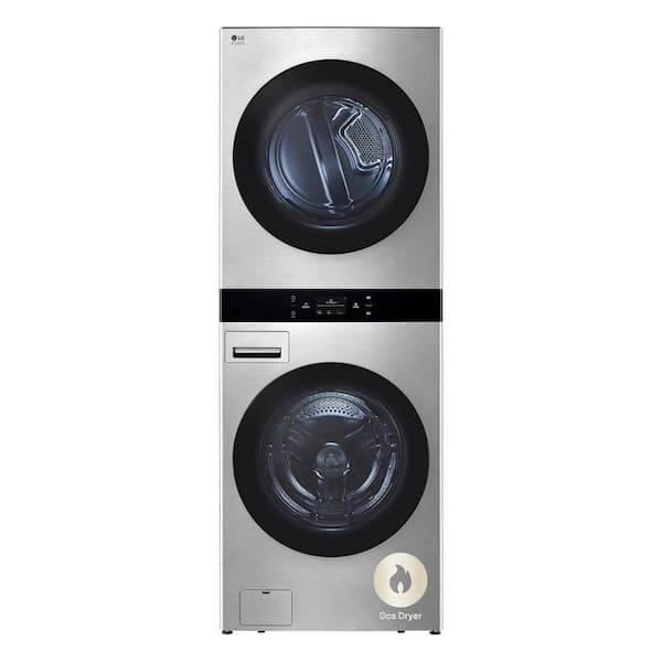 LG STUDIO WashTower Stacked SMART Laundry Center in Noble Steel 5.0 Cu.Ft. Front Load Washer & 7.4 Cu.Ft. Gas Dryer