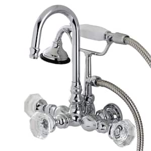 Vintage Crystal 3-3/8 in. Center 3-Handle Claw Foot Tub Faucet with Handshower in Chrome