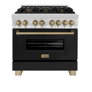 Autograph Edition 36 in. 6-Burner Dual Fuel Range with Matte Black Door and Champagne Bronze Accents