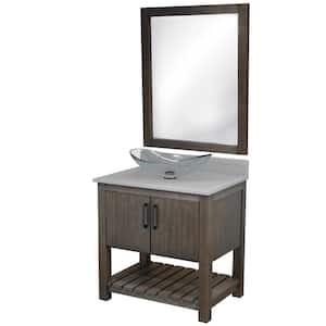 Ocean Breeze 31 in. W x 22 in. D x 31 in. H Single Sink Bath Vanity in Cafe with Grey Quartz Top, Clear Sink and Mirror