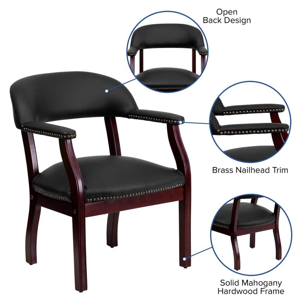 Elegant Black LeatherSoft Conference Chair with Brass Nail Accents