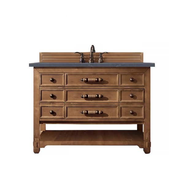 James Martin Vanities Malibu 48 in. W x 23.5 in.D x 35.3 in. H Single Vanity in Honey Alder with Quartz Vanity Top in Charcoal Soapstone