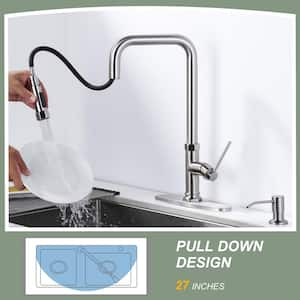 Single Handle Pull Down Sprayer Kitchen Faucet with 27 in. Extend Pipe Stainless Steel in Brushed Nickel