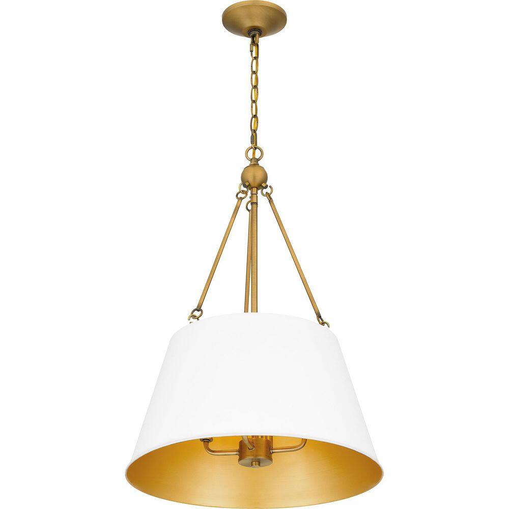 White Lustre Drum Pendant Light with Gold Accents