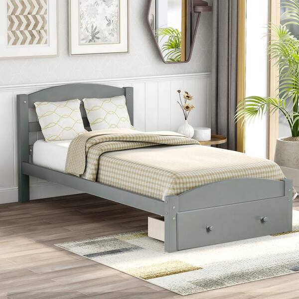 Magic Home Twin Size Pine wood Platform Bed Frame with Storage Drawer ...