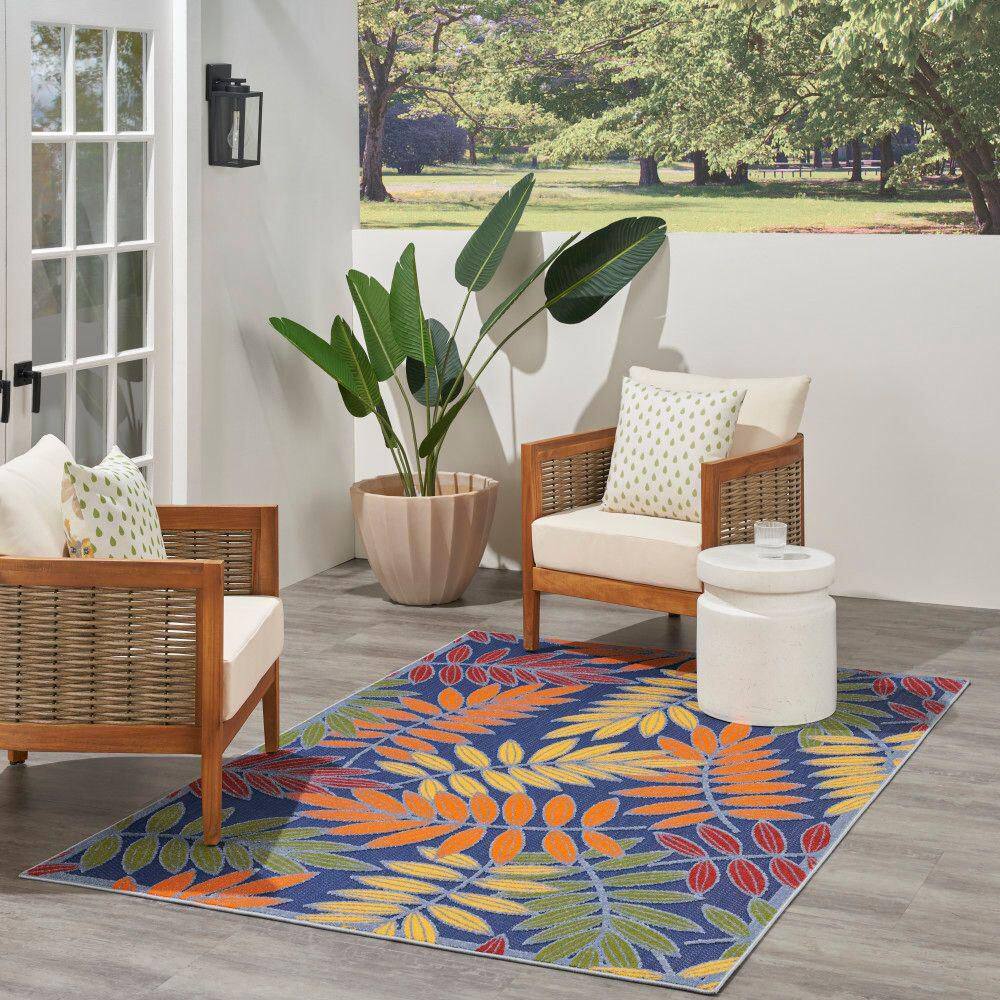 Navy Multicolor Floral Synthetic Rectangular 6' x 9' Rug