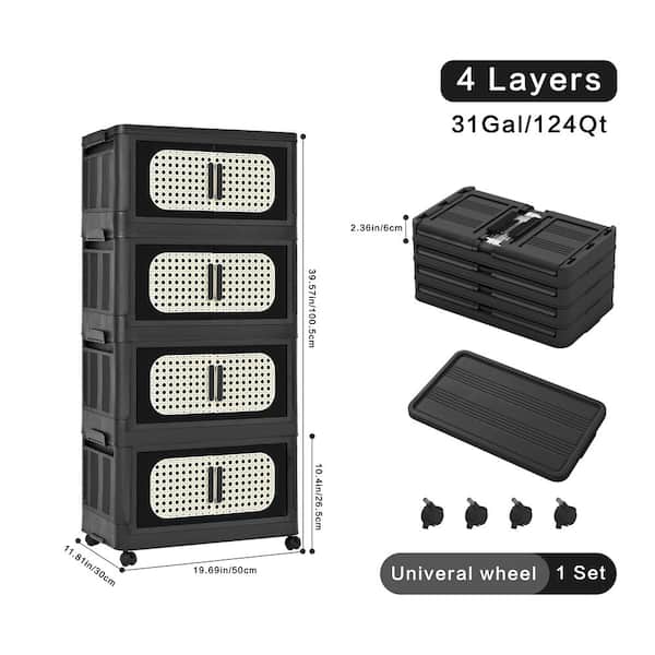 Seafuloy Black 39.57 in. H 4-Tiers Folding Collapsible Storage