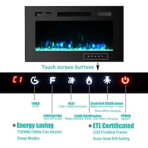 50 in. Tempered Glass Wall Mounted Fireplace with Safety in Black