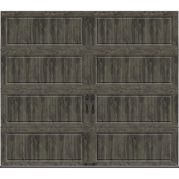 Gallery Steel Long Panel 8 ft x 7 ft Insulated 18.4 R-Value Wood Look Slate Garage Door without Windows